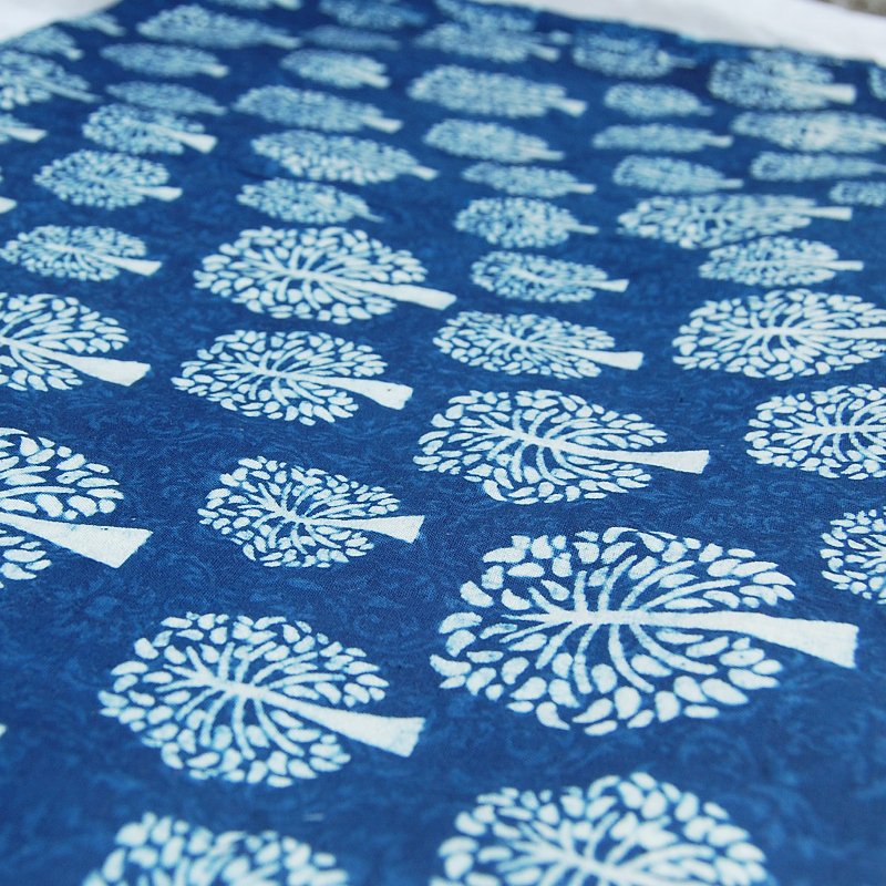 Hand Block Print Fabric - 100% Cotton, 2463.8 Mm Length X 1117.6 Mm Width, Indigo Blue Multi-color | Exceptionally Soft, Light Weight, Washable, Hand Printed Designs