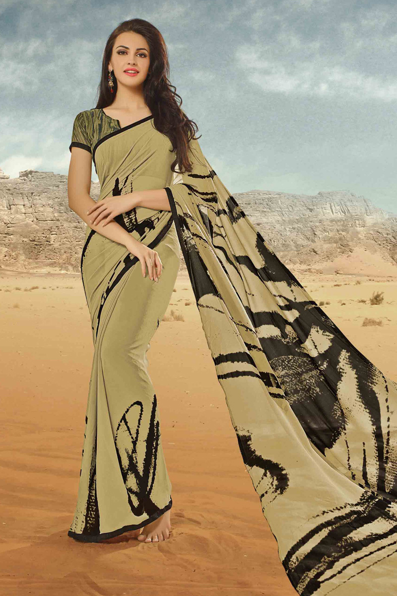 Georgette Printed Blouse Set - Signature-3 Fabric, Banglori Silk, Black Color, Georgette Material, Bollywood Style, Seasonal Versatility