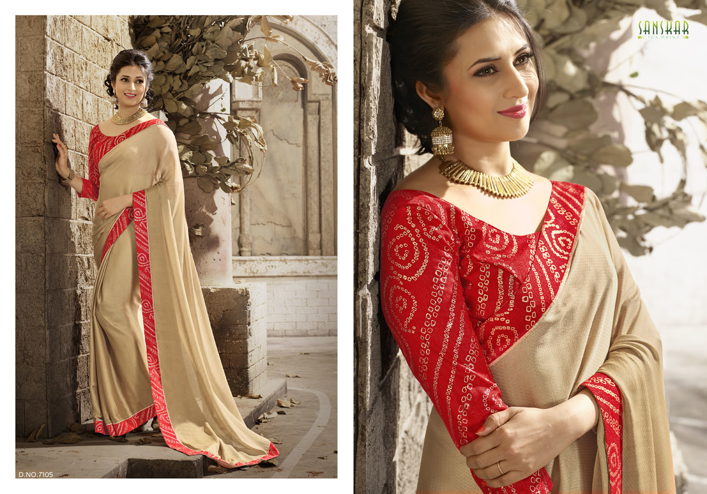 Georgette Saree - Printed Fancy Jaquard Work, Lace Border Art Silk Blouse, Red Color For All Seasons