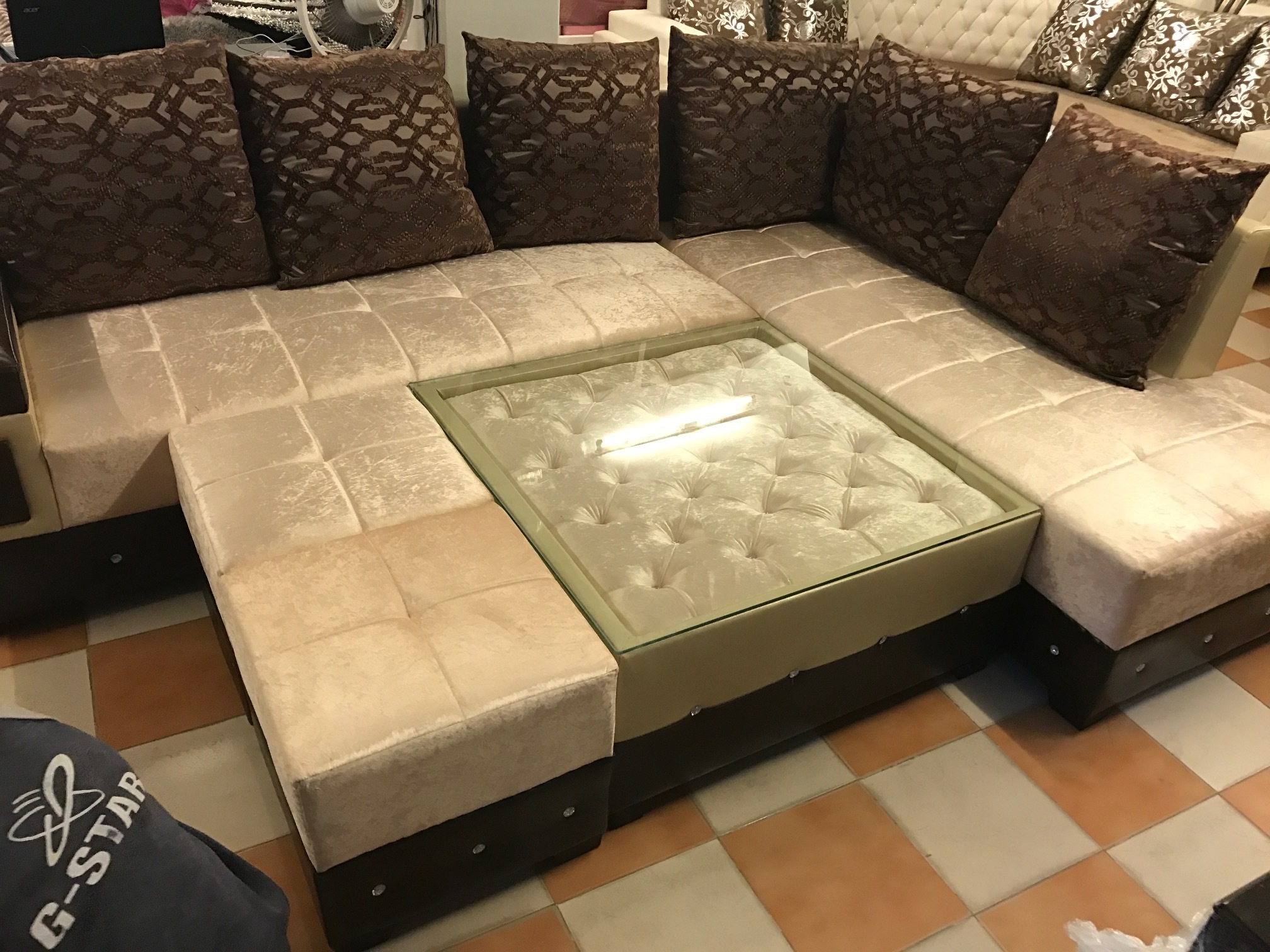 Luxury Sofa Set - Fabric And Foam, 9 Foot Dimensions | Handmade Modern Design, Upholstered In Rich Red, Blue, Brown With Sturdy Oak Frame