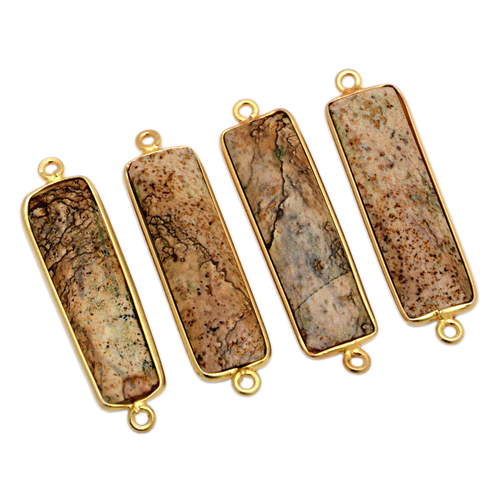 स्टर्लिंग सिल्वर पिक्चर जैस्पर गोल्ड प्लेटेड कनेक्टर