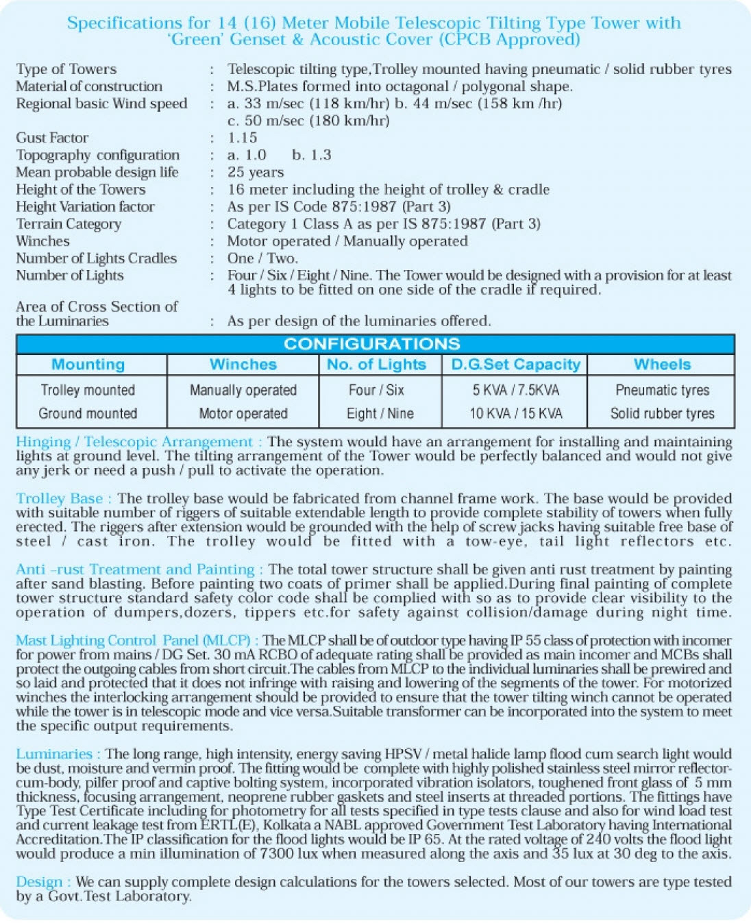 14 (16) Meter Mobile Telescopic Tilting Type Tower