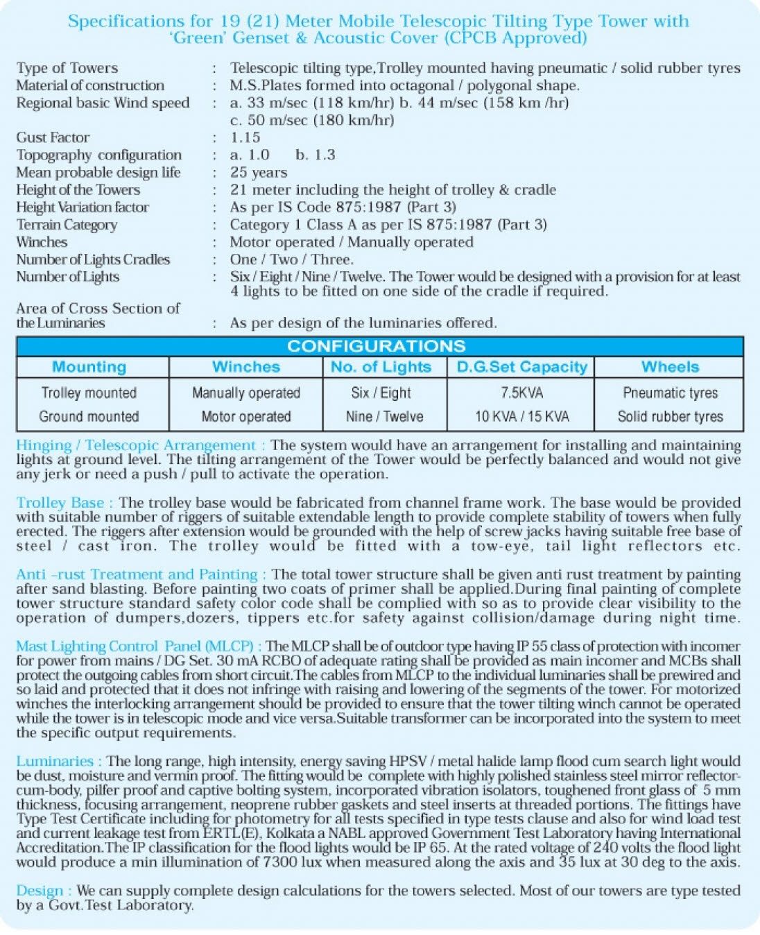 19 (21) Meter Mobile Telescopic Tilting Type Tower