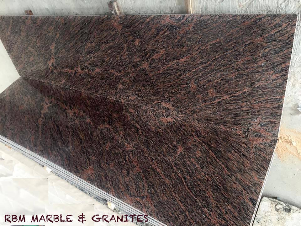 Multi Brown Granite - 15mm+ Polished Slabs & Tiles | Vibrant Brown Color With Red Lines, Ideal For Kitchen Tops, Vanity Tops, Steps And Risers