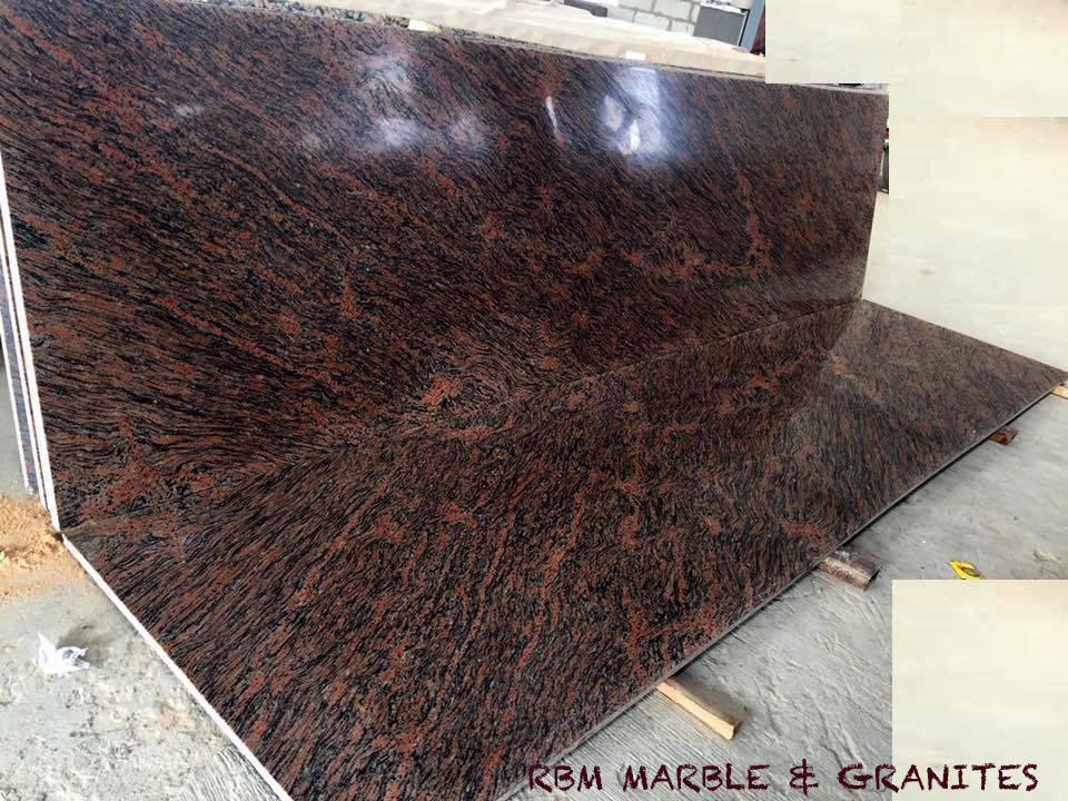 Multi Brown Granite - 15mm+ Polished Slabs & Tiles | Vibrant Brown Color With Red Lines, Ideal For Kitchen Tops, Vanity Tops, Steps And Risers