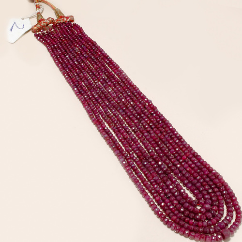 Natural Ruby Beaded Necklace - 622 Carats, 6 Strands, 17 to 21 Inches | Red Round Stones