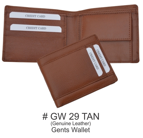 Bifold Gents Wallet - Genuine Leather, Medium Size, Tan Color | Six Credit Card Holders, One Coin Pocket, Two Pockets, Suede Lining