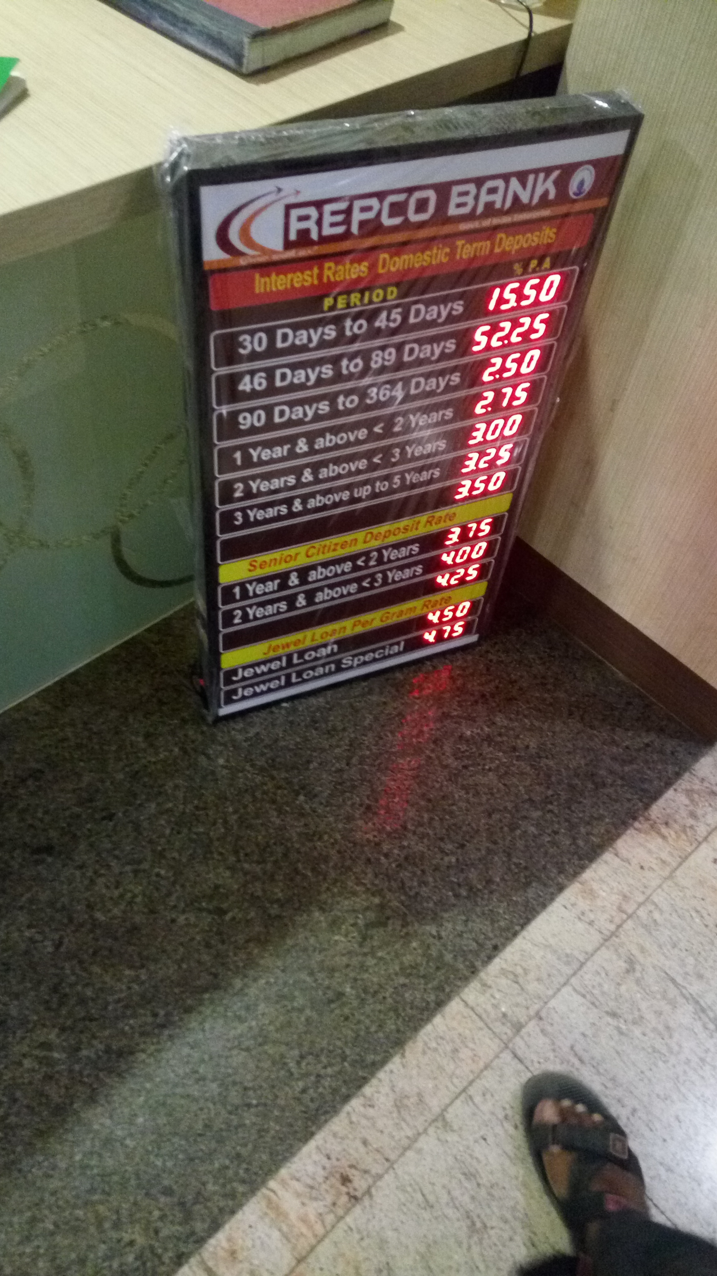 Bank Interest Rate Display Board