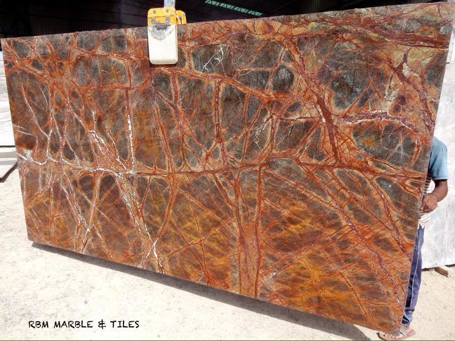 Rainforest Golden Marble - 16mm Thickness, Antique Finish, Rusty Bidasar Type Marble