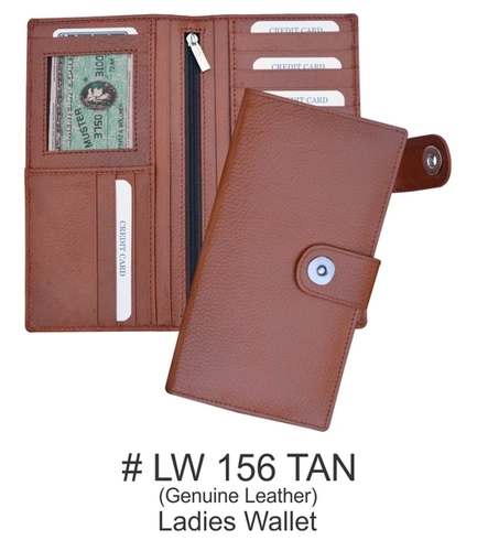 Leather Ladies Wallet in TAN - Medium Size, Tan Color, Latest Design, Horizontal Closure, Folded Style, Suede and Leatherette Lining