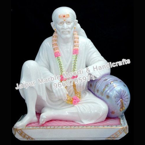 Marble Sai Baba Idol - Marble Material | Exquisitely Crafted, Blessing Depiction, Realistic Textures, Skilled Artisans
