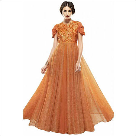 Orange Color Net Gown