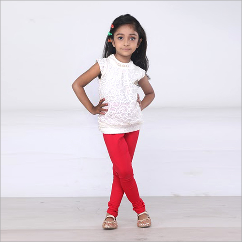 Kids Leggings - Cotton, Full Length, Multiple Sizes, Red | Intricate Chikan Embroidery, Skin-Friendly, Shrinkage Proof, Colorfast Quality