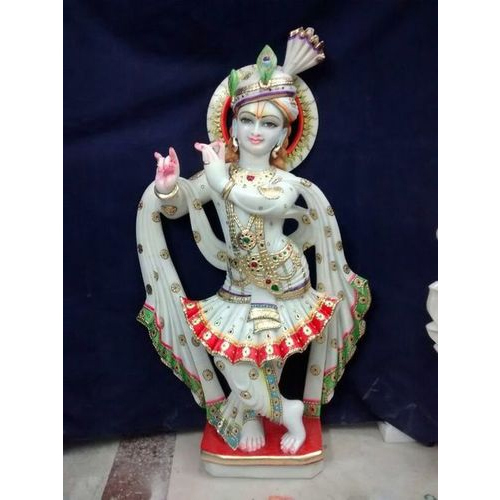 God Krishna Marble Statue - Marble, Height 2-4 Feet, Size 6-20 Inches | Easy to Clean, Lightweight, Polished Finish, Religious Temple Theme