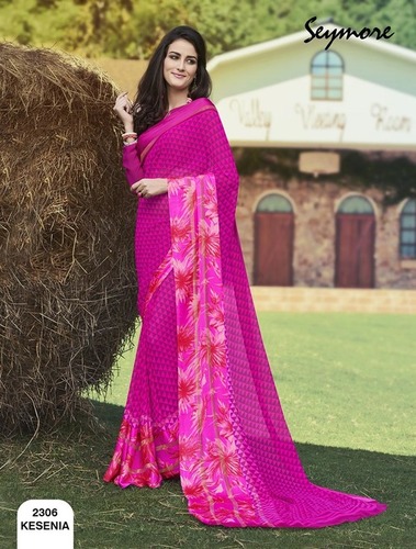 Designer Saree - Georgette Fabric, 5.5 Mtr + 0.80 Blouse, Pink Color, Bollywood Style | Fade Resistant, Easy to Wash, Skin Friendly