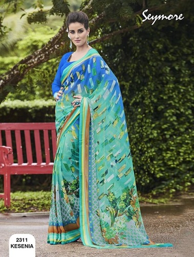 Sky Blue Digital Printed Saree