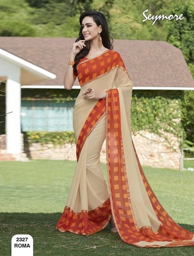 Cream Evening Party Wear Saree