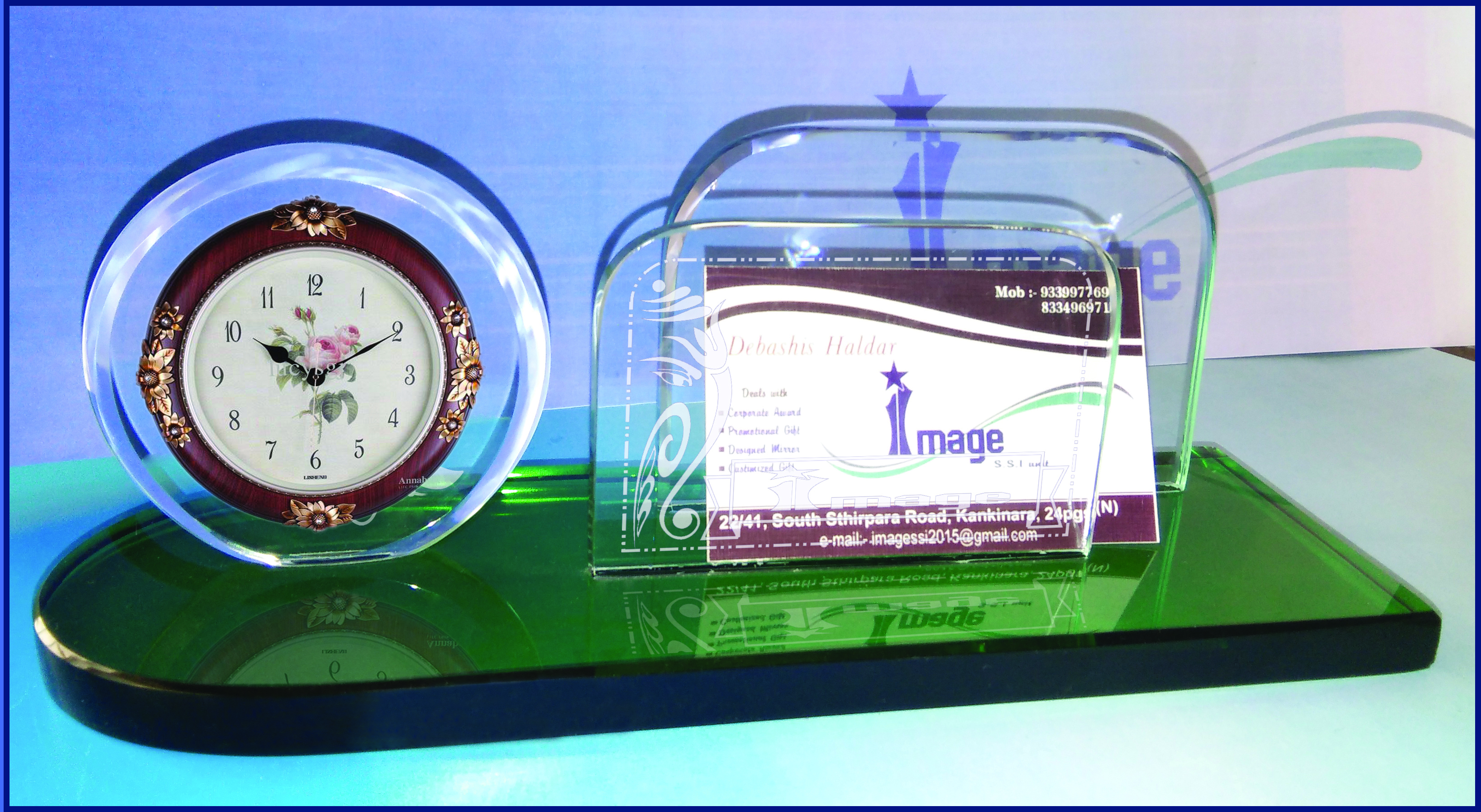 Desktop Visiting Card Holder - Crystal Glass 6x4x2 Inches Clear, Polished Finish, Elegant Durable Design