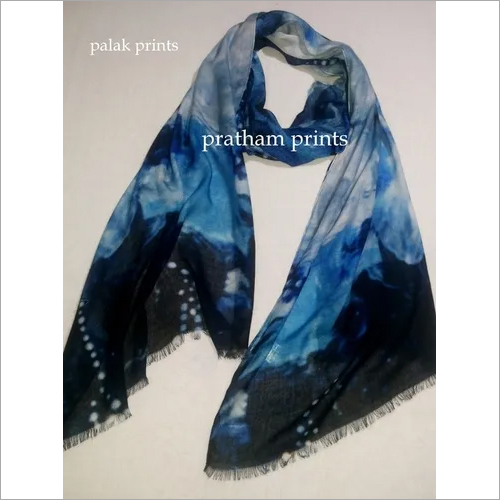 Viscose Digital Printed Scarves - Cotton Material, 55 X 200 CM Size, Blue Color | Hand Made, Long Length, 2 Side Fringes