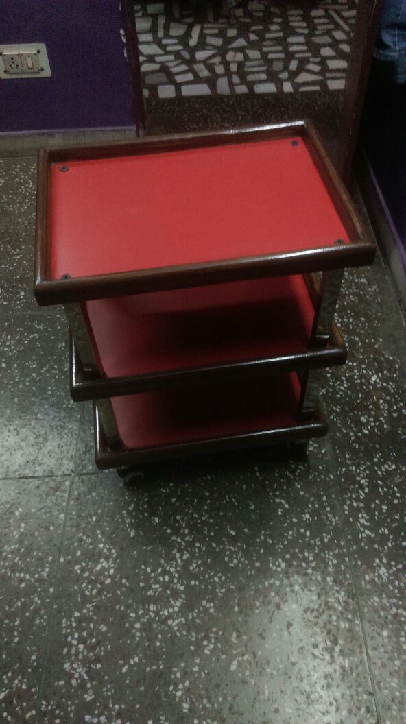 3 Steps Trolley - Stainless Steel With Wooden Platform | Portable Design, Manual Power Source, Ideal For Physiotherapy Treatment