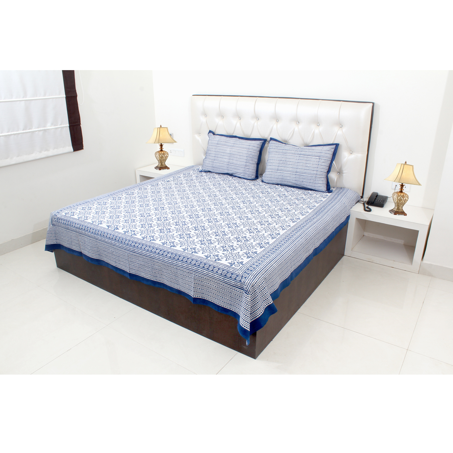 Fresh Blue Cotton Printed Bed Sheets