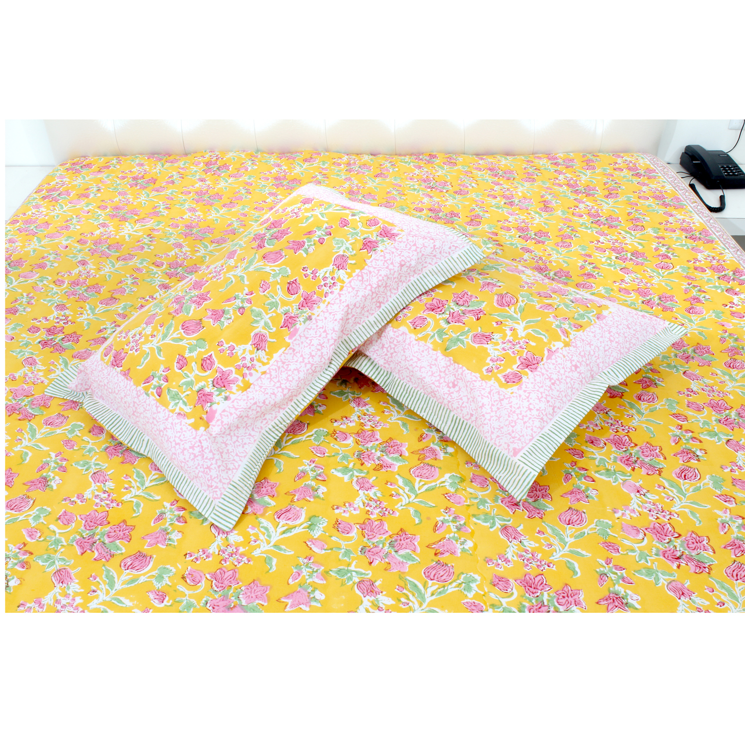 Cotton Printed Bed Sheet - 100% Cotton, Mustard Color | Elegant Design With 2 Pillowcases, Pre-washed Fabric For Durability And Comfort