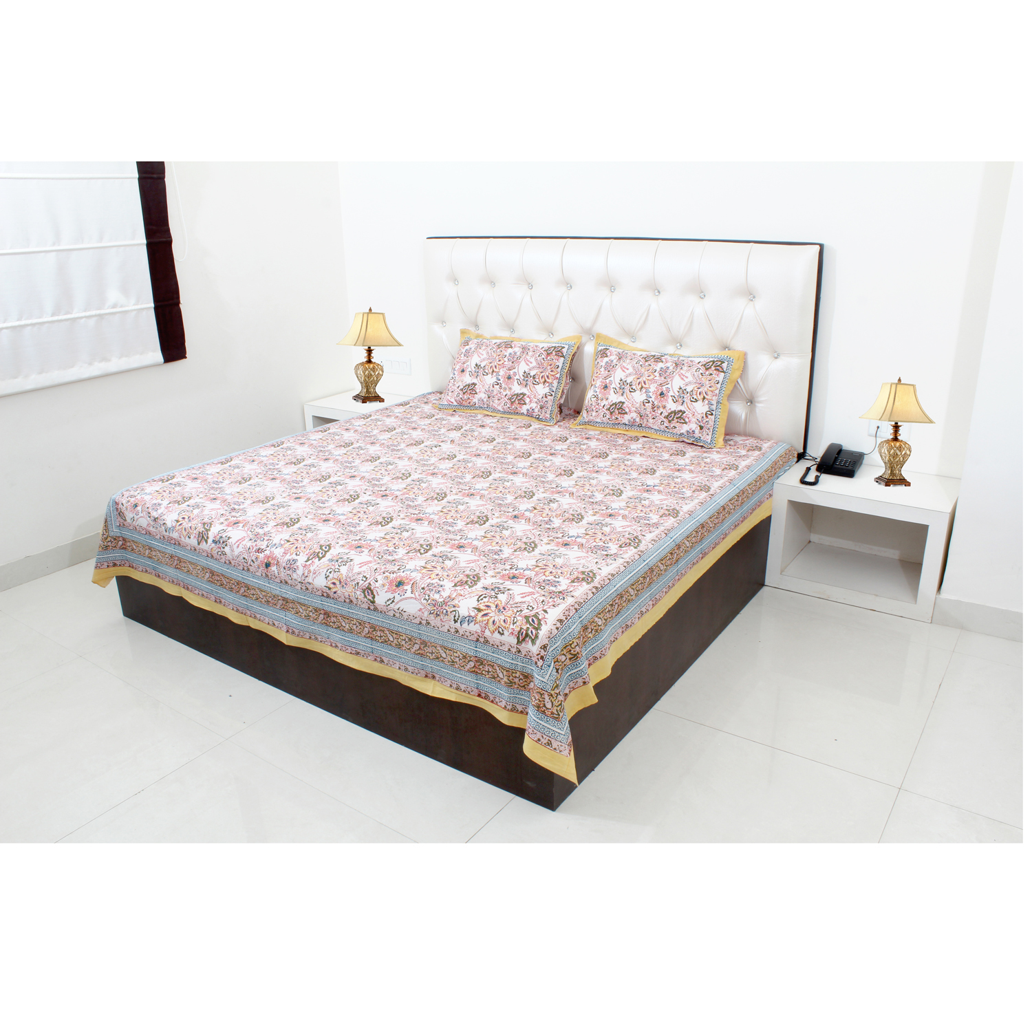 Fancy Double Bed Sheet - 100% Cotton, Printed Design | 2 Pillowcases, Ideal For Special Occasions