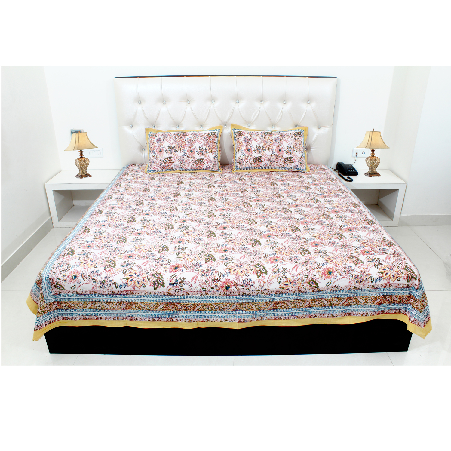 Fancy Double Bed Sheet - 100% Cotton, Printed Design | 2 Pillowcases, Ideal For Special Occasions
