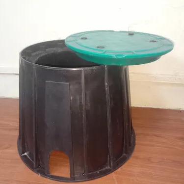 Polymer Round Earth Pit - diameter 260 mm (Top), 355 mm (Bottom), height 260 mm | Color: Black, Weight: 2 kg, Usage: Pipe in Pipe & Earth Rod