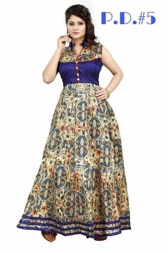 डिजाइनर फैंसी पार्टी पहनें भागलपुरी प्रिंटेड गाउन