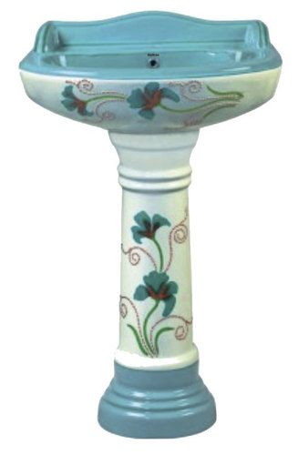Vitrosa Set Pedestal Wash Basin - Feature: Decorative Floral Design