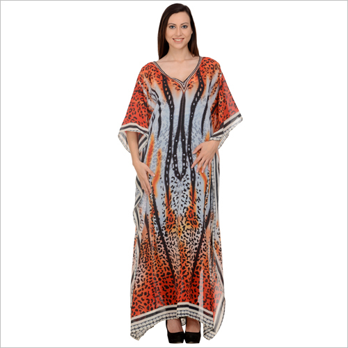 Designer Kaftan - Silk Maxi, V-neck, 3/4 Sleeve | Elegant Design, Alluring Prints, Shrinkage Proof, Colorfast, Soft Fabric