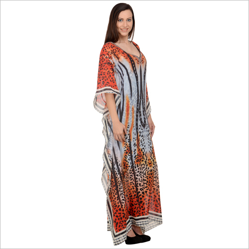 Designer Kaftan - Silk Maxi, V-neck, 3/4 Sleeve | Elegant Design, Alluring Prints, Shrinkage Proof, Colorfast, Soft Fabric
