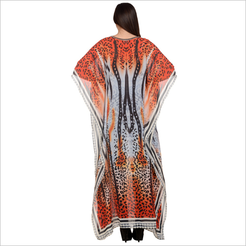 Designer Kaftan - Silk Maxi, V-neck, 3/4 Sleeve | Elegant Design, Alluring Prints, Shrinkage Proof, Colorfast, Soft Fabric
