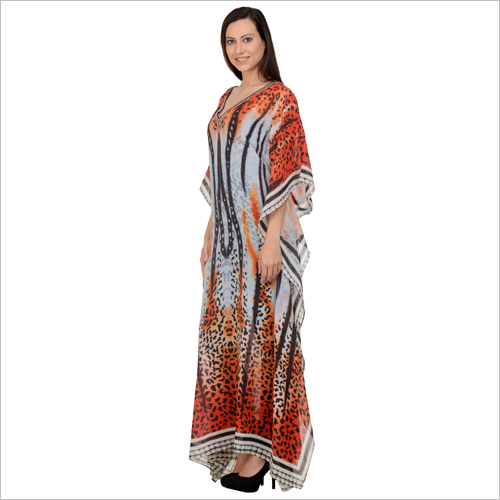 Designer Kaftan - Silk Maxi, V-neck, 3/4 Sleeve | Elegant Design, Alluring Prints, Shrinkage Proof, Colorfast, Soft Fabric