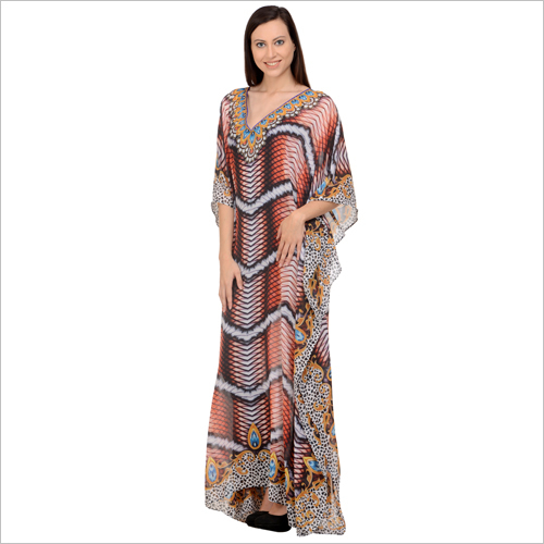 Cotton Kaftan - 100% Cotton, Maxi Size, Multicolored | Soft Texture, Alluring Printed Patterns, V-neck, Long Sleeves, Comfortable Wear