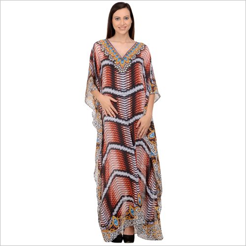 Cotton Kaftan - 100% Cotton, Maxi Size, Multicolored | Soft Texture, Alluring Printed Patterns, V-neck, Long Sleeves, Comfortable Wear