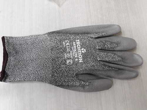 Teachtion Cut Level-5 Hand Gloves - Cotton Fabric, Full Finger Design, Gray Color | Durable Latex Palm, Interlock Lining, Knit Wrist