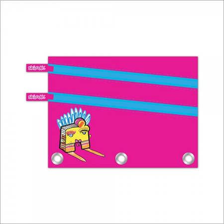 पिंक (गुलाबी) तीन रिंग डुअल ज़िपर पेंसिल पाउच