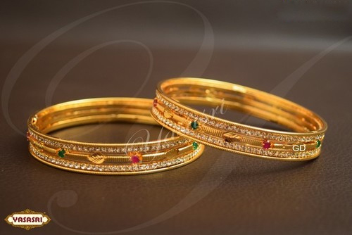 Traditional Bangles - Gold Plated, 3.5mm Thickness, 30-50g Weight | Women's Gift and Party Jewelry with Quartz and Ruby Accents