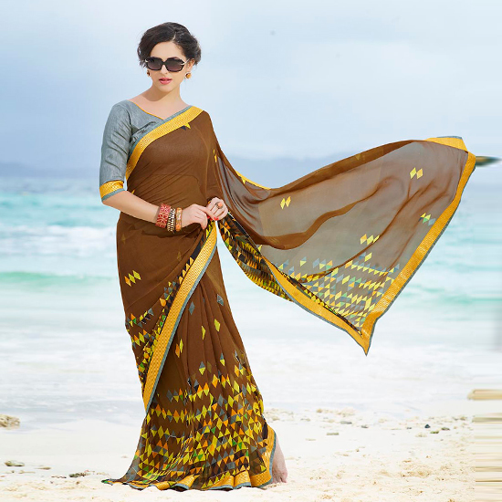 Green Printed Georgette Sarees