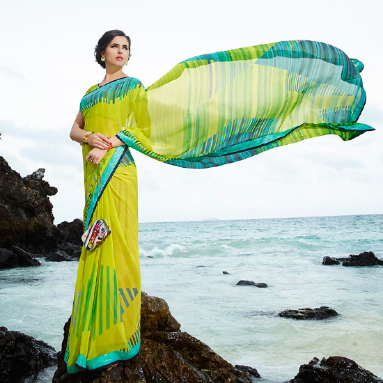 Green Printed Georgette Sarees