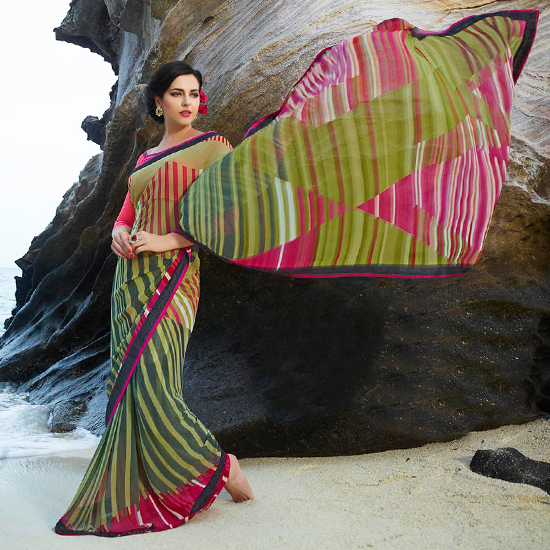 Green Printed Georgette Sarees