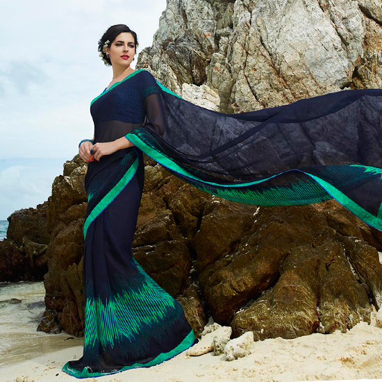 Green Printed Georgette Sarees