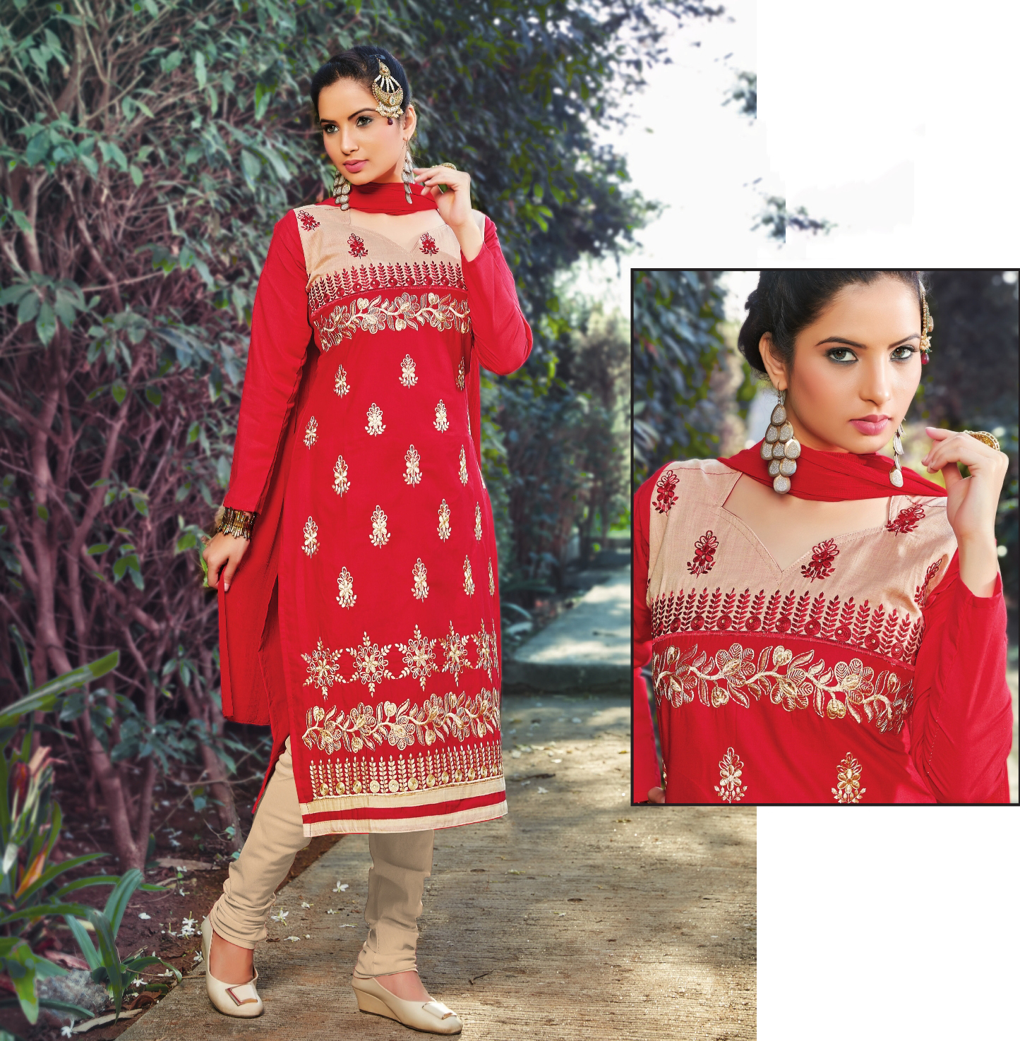 Salwar Kameez - Poly Cotton With Heavy Embroidery And Stones, Customized Size Up To 42"