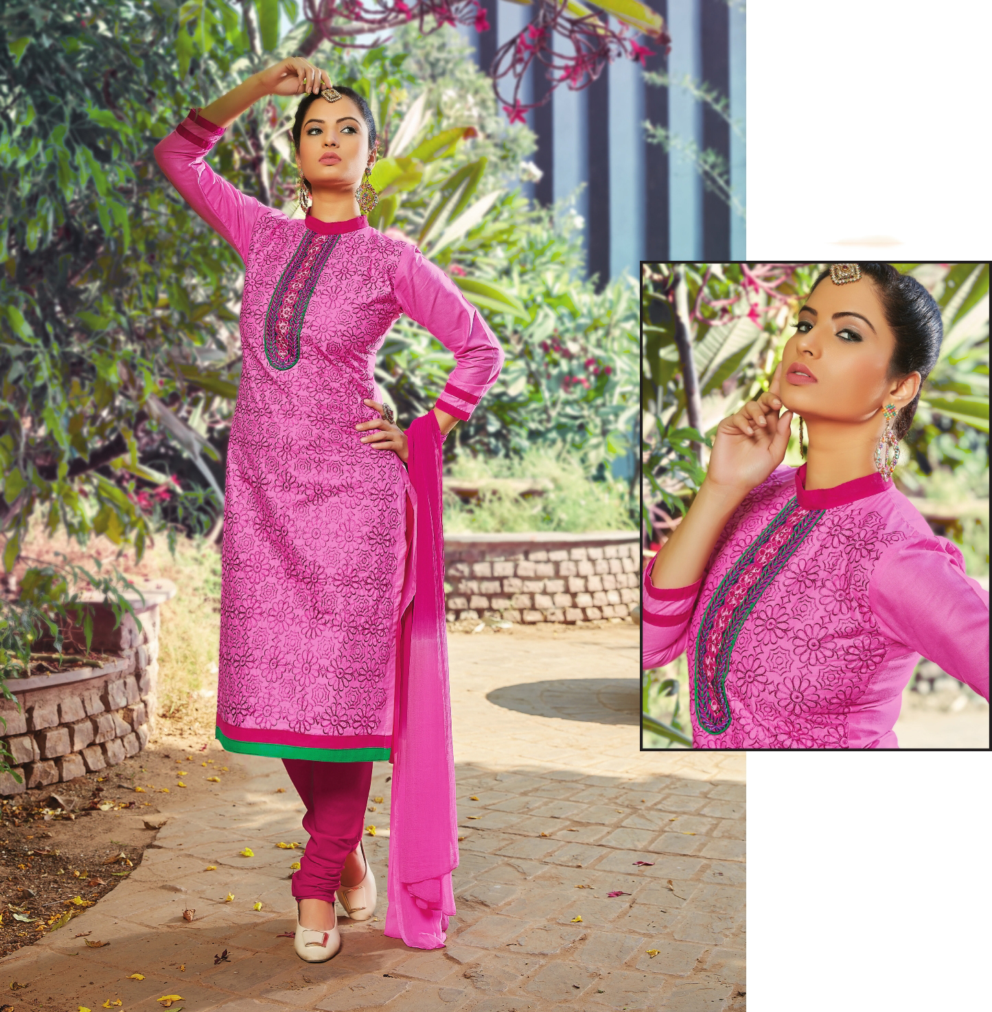 Salwar Kameez - Poly Cotton With Heavy Embroidery And Stones, Customized Size Up To 42"