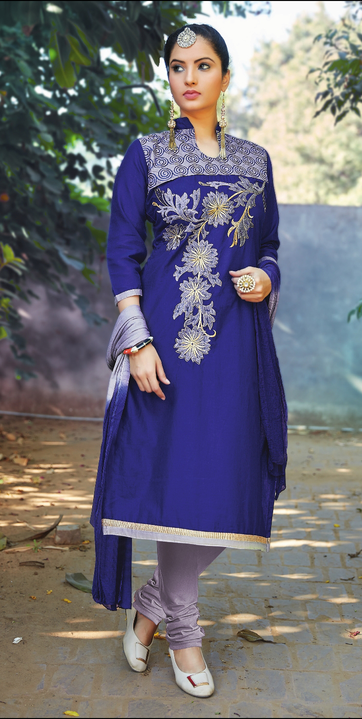 Salwar Kameez - Poly Cotton With Heavy Embroidery And Stones, Customized Size Up To 42"