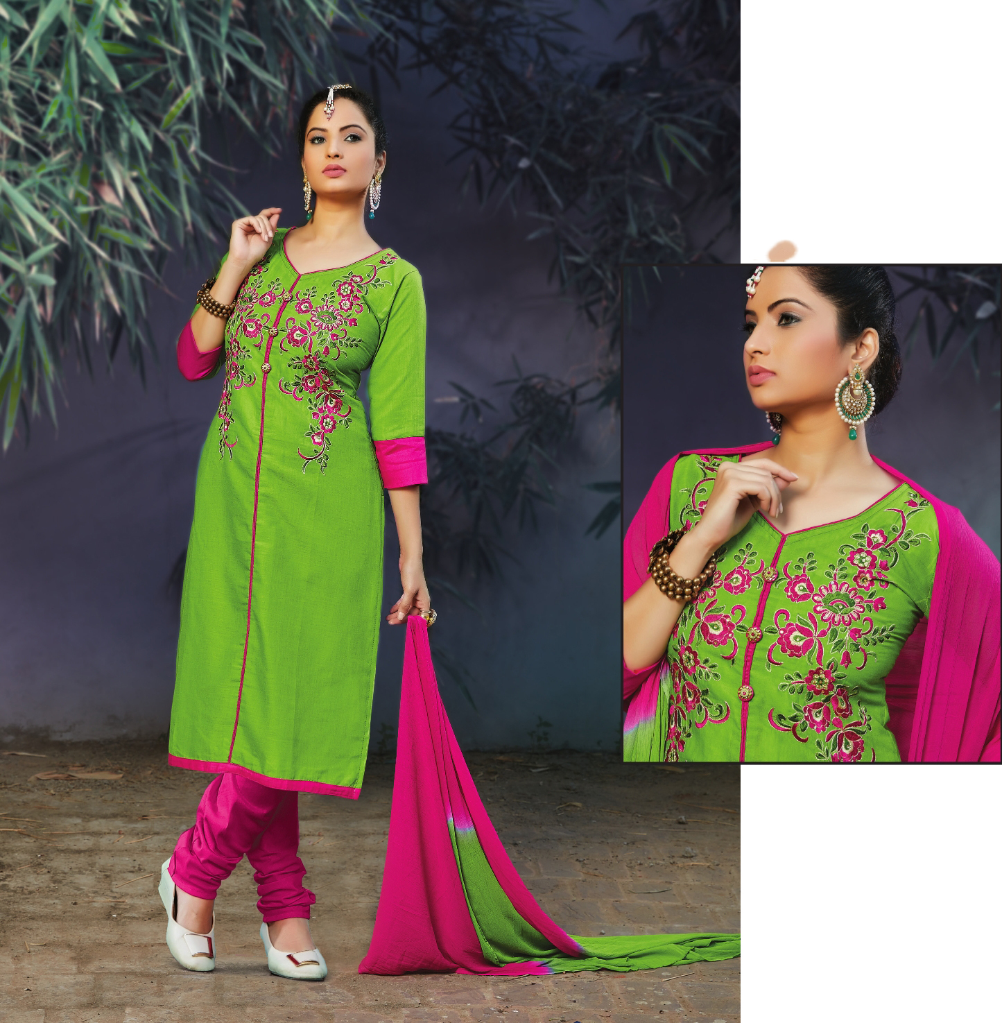 Salwar Kameez - Poly Cotton With Heavy Embroidery And Stones, Customized Size Up To 42"