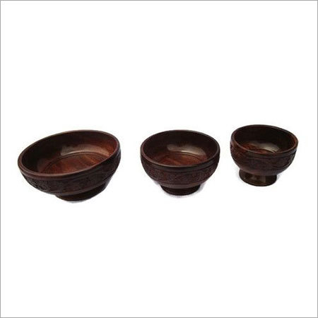 देसी कारीगर नक्काशीदार बड़ा कटोरा तीन का सेट