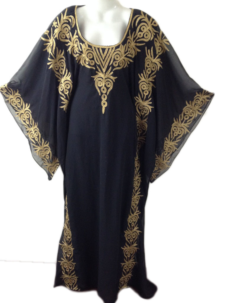 Heavy Embroidered Fancy Khaleeji Kaftan - Georgette Fabric, Free Size 1524mm Length | Full Sleeves, Fine Embroidery, Matching Scarf Included
